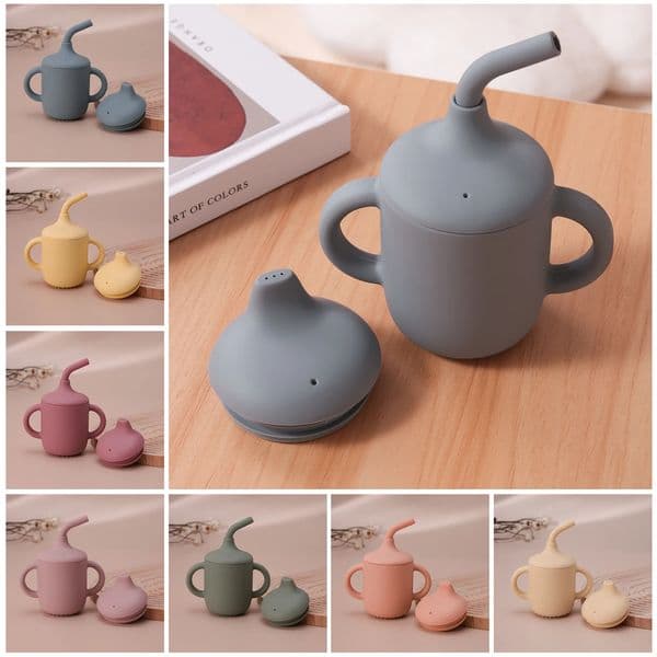 1PCS Baby Silicone Straw Cup With Two Lids BPA Free Leakproof Portable Snack Container Learning Drinking Baby Feeding Essentials 250905BJ