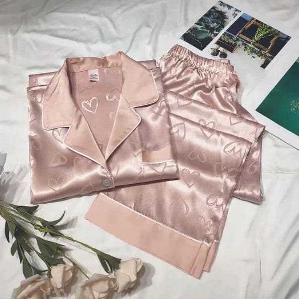 Girls faux ice silk pyjamas ladies longsleeved lace green premium feeling twopiece set of sweet loungewear love blue cloth Y250906