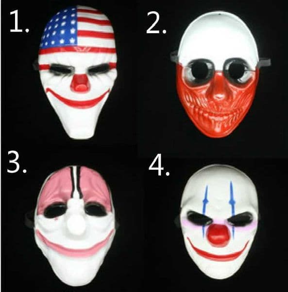 HOT Halloween Scary Clown Payday 2 Mask Cosplay Masquerade Prop Carnival Mask Joker Dallas Wolf Hoxton Chains Movie Props Mask W250906