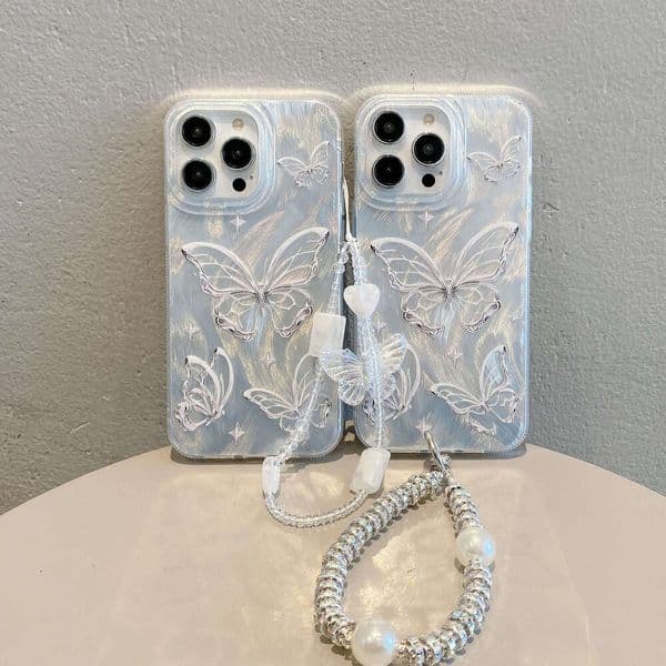 Feather Butterfly Laser Shell Pattern Hard Phone Bracelet High-End Feel Phone Case R251211