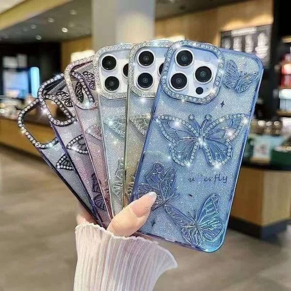 DHelectronics Electroplated 3D Point Drill Butterfly Case for Apple 16 Pro Max iPhone 15 Glitter Anti-drop Protective Cover