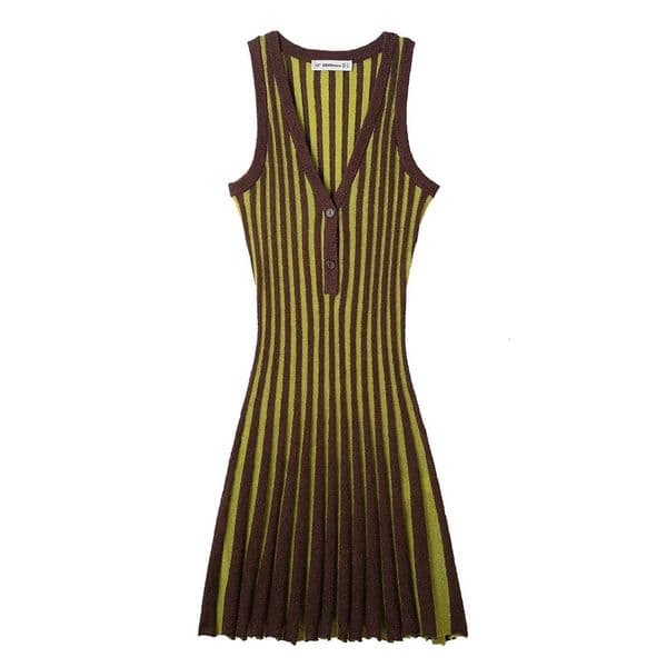 SpringSummer Product Womens Fashion Casual Striped Knitted Dress Color Contrasting Sleeveless Vneck Folding n D 250906BJ