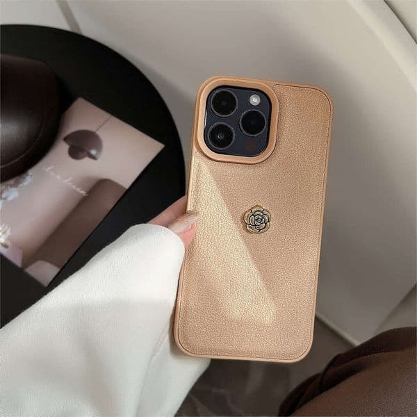 DHelectronics Luxury Camellia Compatible with Apple 16 Phone Case iPhone 15 Pro Max Solid Color Lychee Texture 11 Autumn Winter 13 Hard