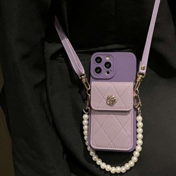 DHelectronics Dark Purple Card Holder Compatible with iPhone 17 Case 14 Apple 12/13 Crossbody XS Bracelet 15 Pro Max
