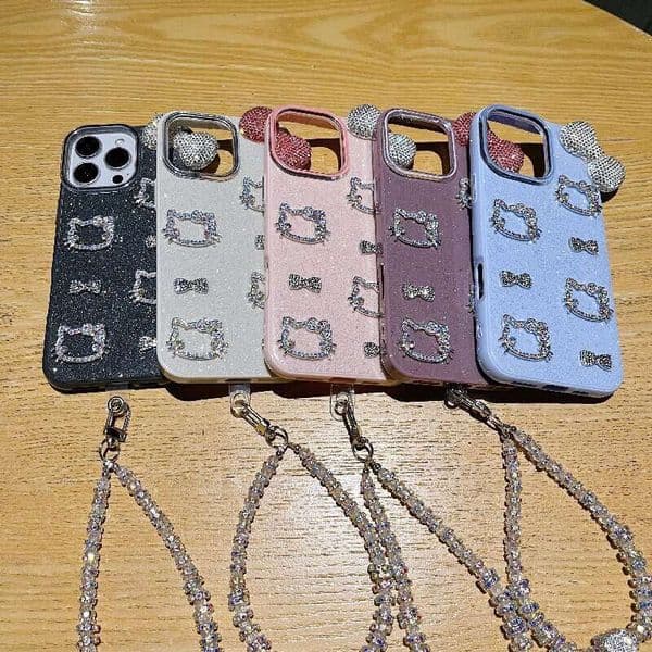 DHelectronics High-end Sparkling Diamond Bow Kitty Cat Compatible with Apple 16 Pro Phone Case iPhone 15 Silicone 14 New Model