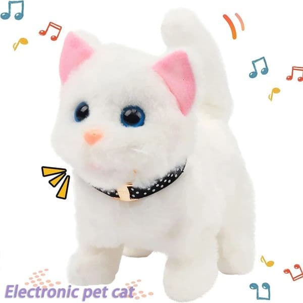 Electric Simulation Cat Plush Toy Walking Voice Shaking Head Nodding Wagging Tail Cat Pet Toy Childrens Birthday Gift 250906BJ