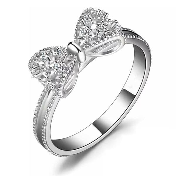 Ice with VVS moissanite Designer ring 14k White Rose Gold Women, Cubic Zirconia Promise Rings for Her, Stackable Wedding Bands Infinity Forever Love Knot Ring