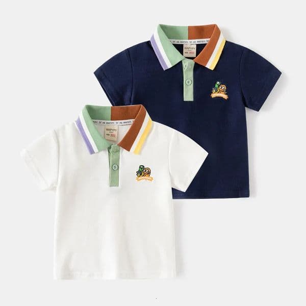2025 Summer Boys Short Sleeves Tshirt Korean Version Style Children Polo Shirt 27Years Baby Cartoon Embroidery Top 250906BJ