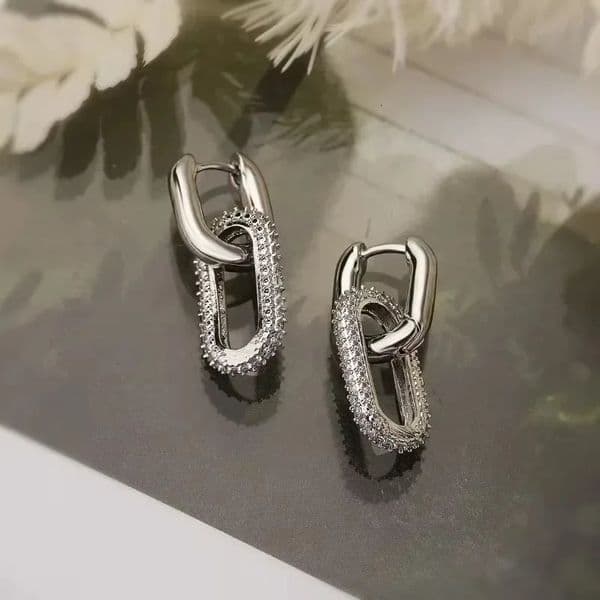 Gold Color Dangle Earrings with Shiny Zircon Decor Elegant Minimalist Double Loop n Hoop Jewelry Gift for Women 250908BJ