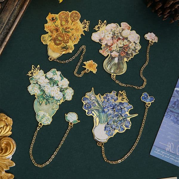Silent Flower Language Series - Metal Bookmarks with Romantic Flowers for Students