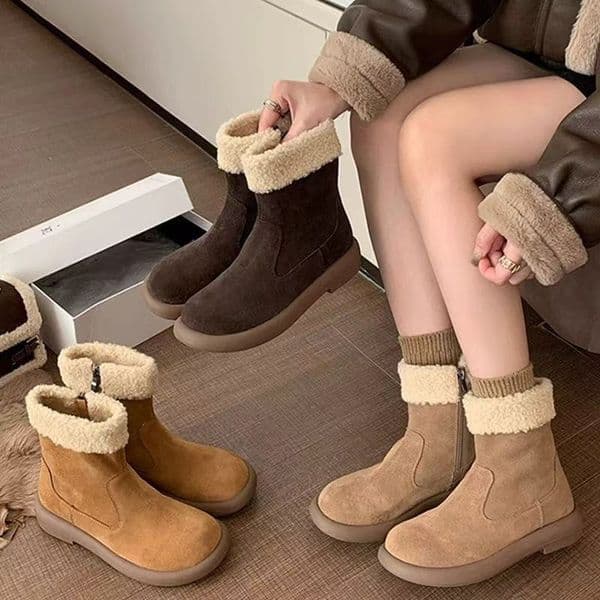 2025 New winter snow boots flat soles short shafts Men's padded and thickened cotton shoes from Northeast China women's genuine leather with fleece lining
