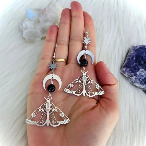 2 Pcs Fashion Moon Star Elegant Moth Insect Creative Bohemian Silver Color Copper Dangle Earrings Women Daily Party Gift Jewelry 250908BJ