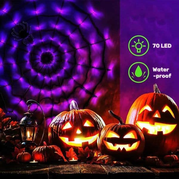 Halloween Spider Web Light Battery Powered LED String Lights with 8 Lamp Mode for Haunted House Halloween Home Window Wall DecorXJ250908