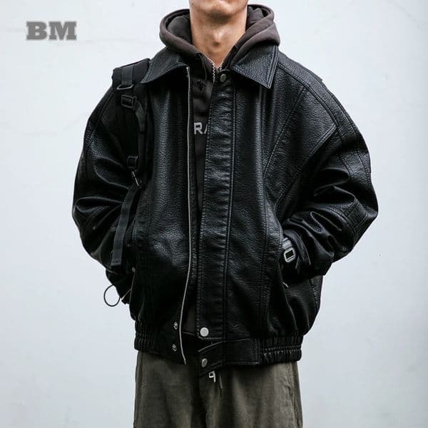 American Vintage Motorcycle Leather Jacket Men Clothing Streetwear High Quality Casual Harajuku Loose Trend Coat Male 250908BANJIA