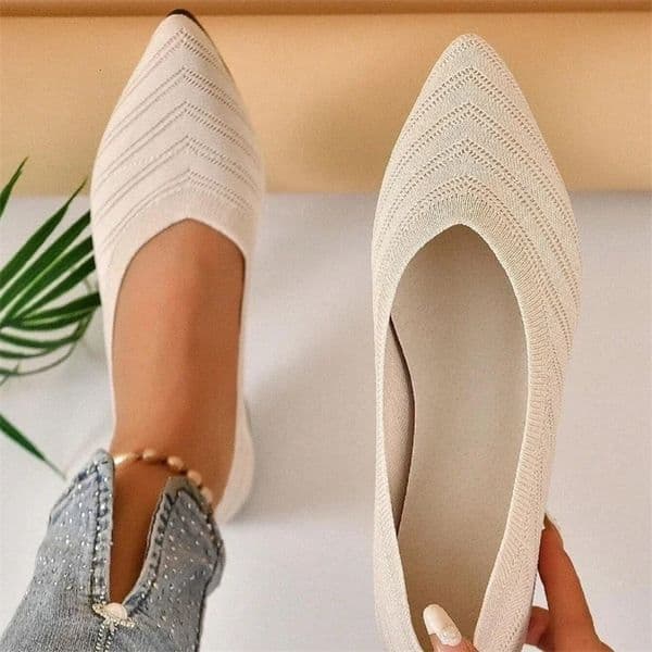 Womens Pointed Toe Flat Shoes Solid Color Knitted Slip on Shoes Casual Breathable Ballet Flats Women Flat Shoes Loafers Women2509061BJ
