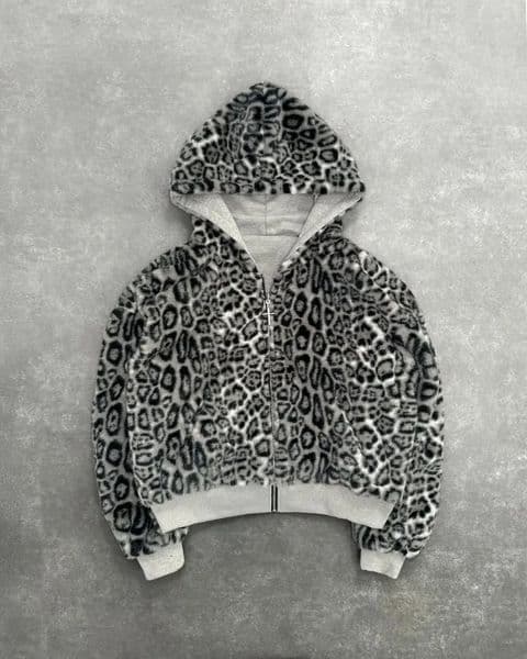 Twosided Clothing Harajuku Retro Leopard Print Fashionable Loose Zipper Hoodie Men Street Hiphop Casual Sweatshirt Women 250908BJ