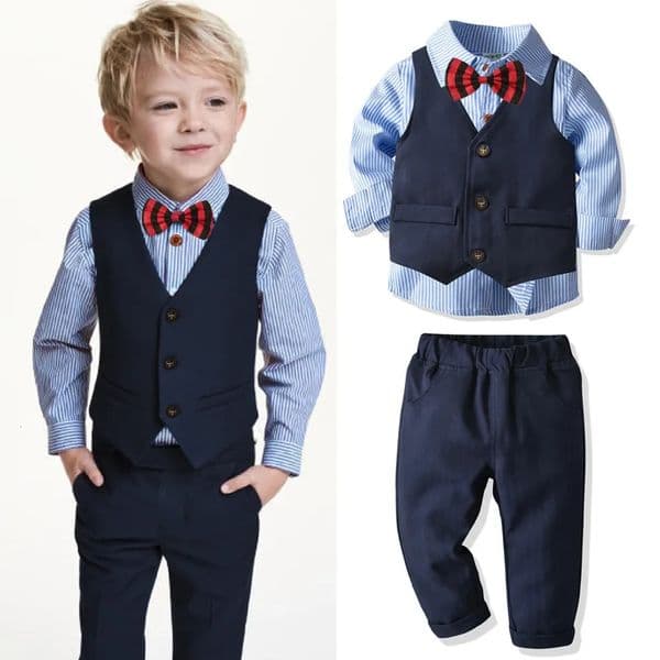 Boys Suits Clothes For Wedding Formal Party clothes Striped Baby Vest Shirt Pants Kids Boy Outerwear Clothing Set 250908BJ