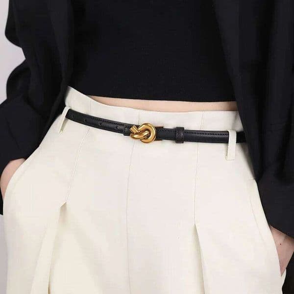 Designer Genuine Leather For Women Black Thin Women's Belts Female Knot Buckle small Corset Waistband Jeans Belt 's