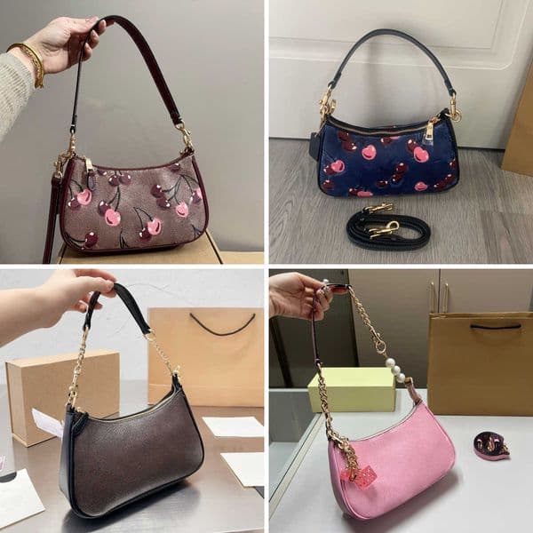 pink Cherry Teri shoulder Bag designer Purse Genuine leather underarm handbag Armpit tote leather crossbody denim Sacoche ladies Clutch wallet Hobo purses