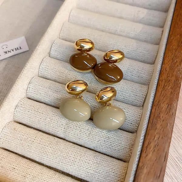 Vintage Metal Enamel Dripping Oil Oval Dangle Earrings For Women Elegant Coffee Color Two Ways To Wear Jewelry Gifts 250908BJ