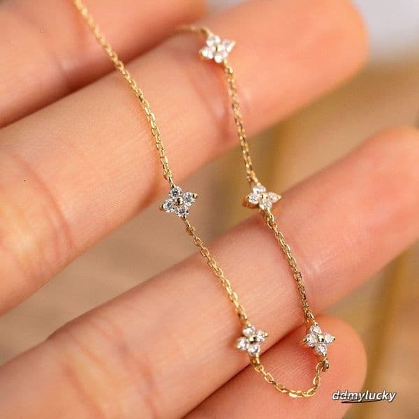 Summer Flowing Light~S Plated Gold Four Leaf Grass Sky Star Bracelet Simple Zircon Pure Sier Womens 250710 ddmyLucky ddmyLucky ddmyLucky ddmyLucky