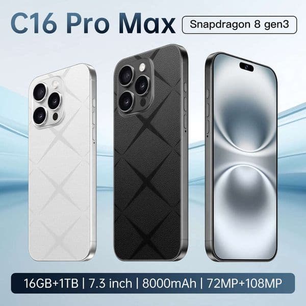 C16 Pro MAX Ultra Phone 5G Smartphone Face recognition Unlock 6.8-inch HD Full screen video Clear display 20MP camera GPS Smartphone