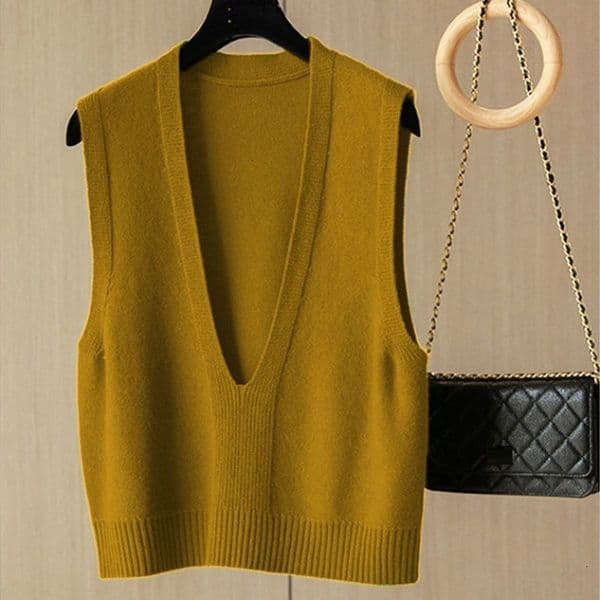 INMAN Spring Autumn Solid Deep V-neck Sleeveless All Matched Women Sweater Short Snit Vest 201202