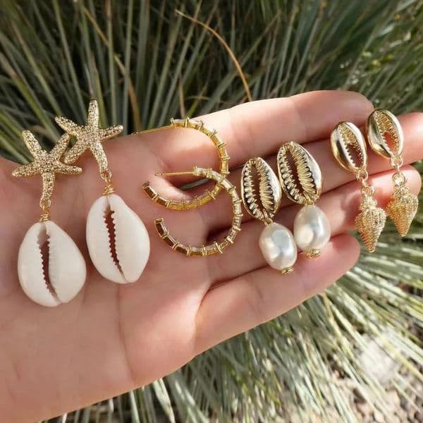 4pcs Bohemia Shell Starfish Dangle Earring Set For Women Summer Beach Pearl Conch Drop Geometric Girls Fashion Jewelry 250908BJ