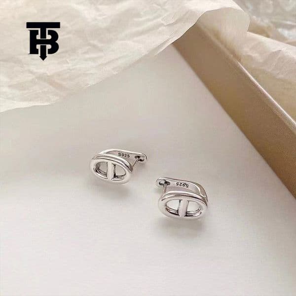 TB BHULAMTE Designer Luxu Korean Version S925 Silver Needle Geometric Pig Nose Hollow Earrings Women's Vintage Fashion Elegant Simple Ear Clips Creative