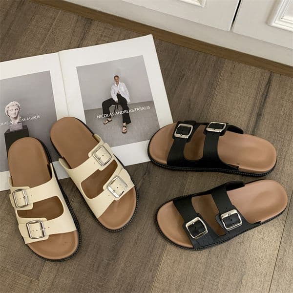 Slides Fashion Women's birkenst Double Strap Slide Slippers Platform Sandals Summer Outdoor Beach Vacation Shoes Orthopedic Comfortable Footbed