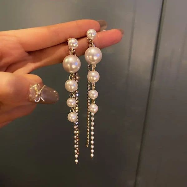 Trendy Long Dangle Earrings for Women Korean Fashion Simulated Pearl Tassel Drop Earring Jewelry 250908BJ