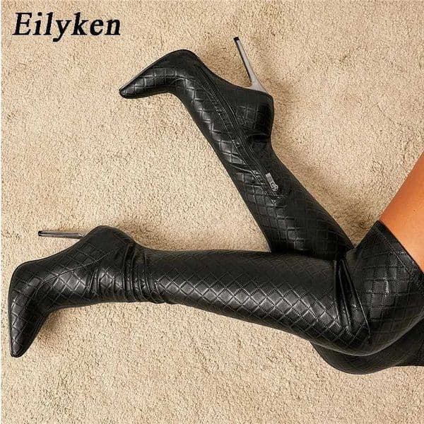 Eilyken Sexy Over The Knee Boots Women Thin Heels Pointed Toe Zipper Thigh High Booties Winter Nightclub Party Stripper Shoes Z250909