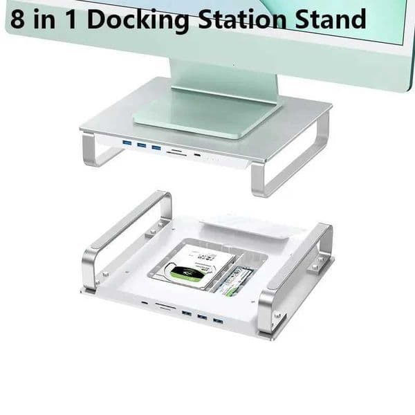 8 in 1 USB C Docking Station for IMac with The Dual HDD port M2 NVMeNGFF 25 SATA HDD for Mac Mini Hub Monitor Stand HolderXJ250909