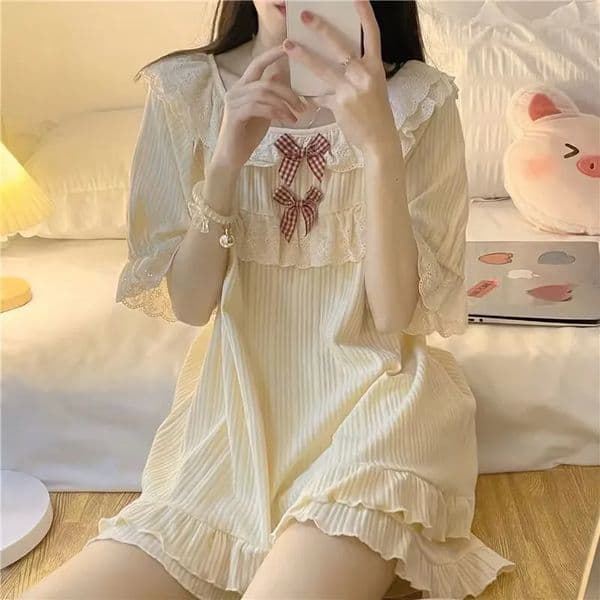 Womens Summer Pajamas TwoPiece Set Of Female Princess Style Bow ShortSleeved Shorts Loose Casual Homewear 250909BANJIA