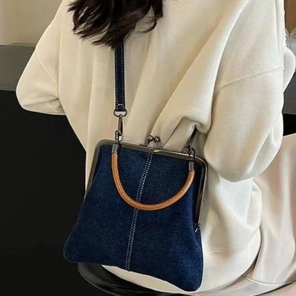 26ss Vintage Style Women Handbag Blue Black Brown Versatile Shoulder Bag PU Leather Ladys Denim Purses Crossbody Bags