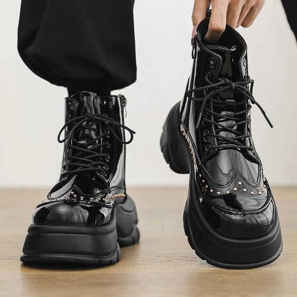 High End Brand Mens Shiny Leather Shoes Luxurious Business Formal Shoes High Top Shoes for Men Ankle Boots Mens Leather Boots W250909