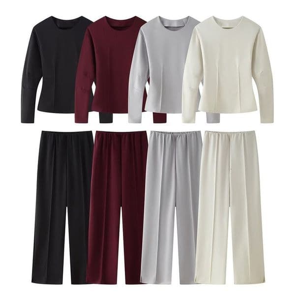 Spring Womens Two Piece Pant Set Fashion Long Sleeve Oneck Pleated Top DoubleSided Fabric Office Casual Pants 250908BJ
