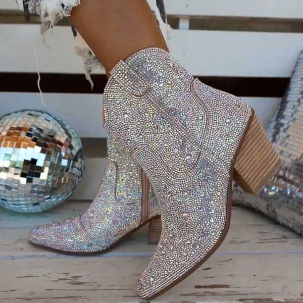 Western Cowboy Boots Fashion Women Ankle Boots Glitter Bling Shiny Trend High Heels High Quality Sexy Shoes Botas De Mujer 2024 Z250909