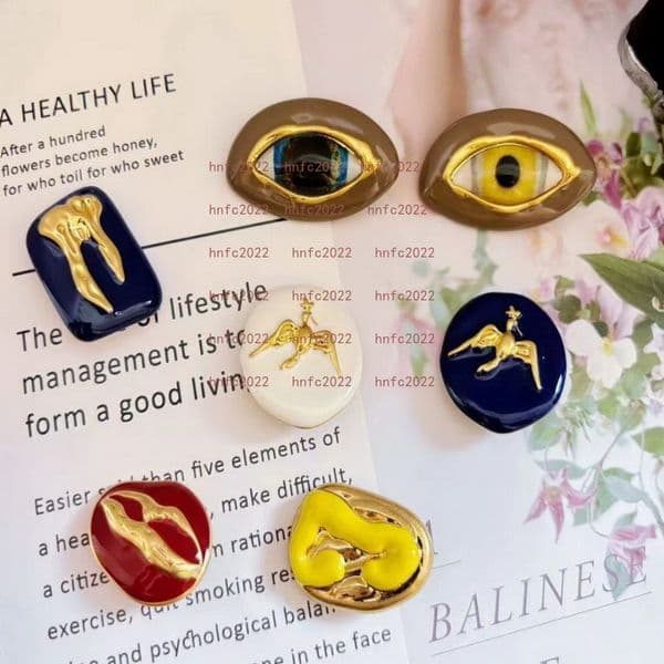Dopamine Color Facial Features Series Brass Set Schiaparelli Button Eyes Teeth Mouth Keyhole Dove Model Clothing Accessories 7pcs/lot