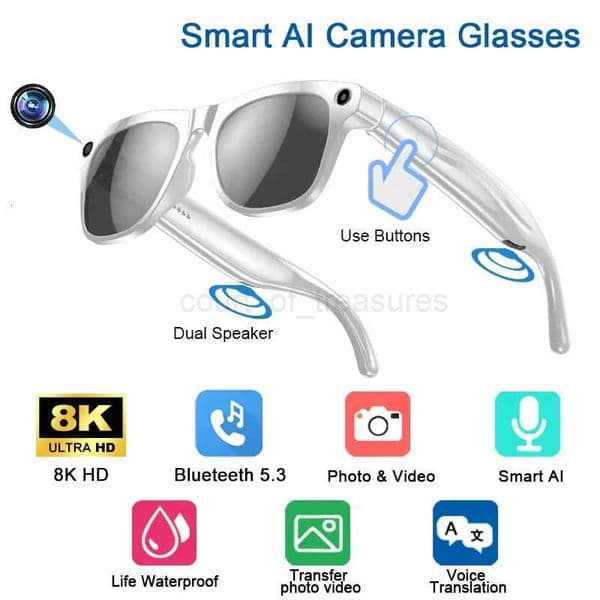 8K HD AI Smart Glasses Chat GPT 100MP Camera BT 53 Call 260mAh Battery Voice Assistant Control Smart Glasses M250910
