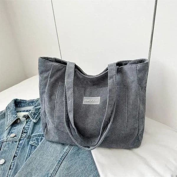 Large Capacity Shoulder Bag Trendy Corduroy Tote Bag Solid Color Ladies Handbag With Front Pocket 250909CJBJ
