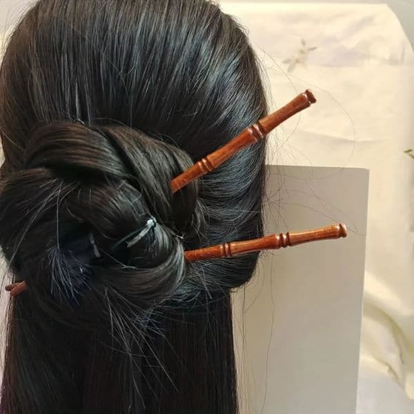 2pc Hairpin Chinatown Wooden Bamboo Style Elegant Simple Hair Accessories Coiffure 250909BJ