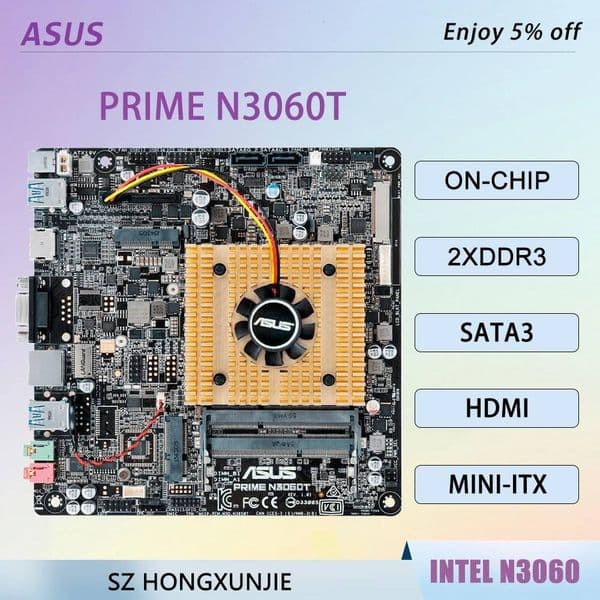 ASUS PRIME N3060T Intel SoC Motherboard Support Intel Celeron N3060 CPU DDR3L SODIMM SATA 6Gbs HDMI MiniITX Mainboard