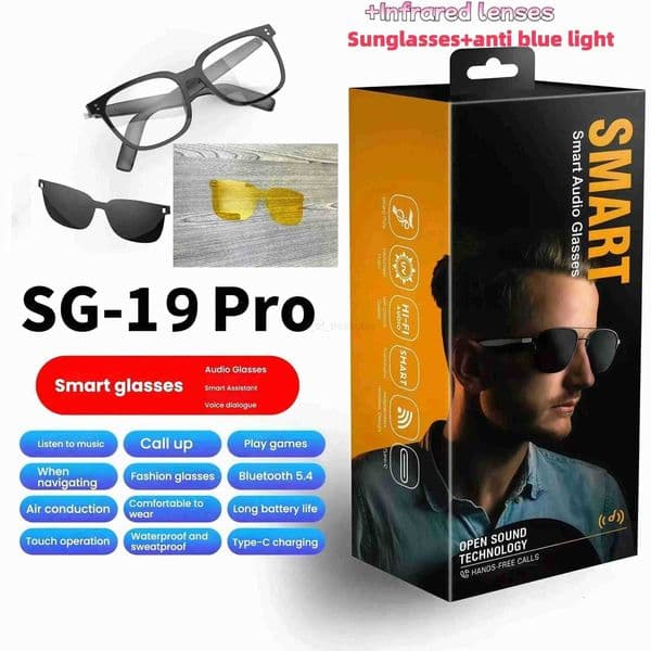 19 AllinOne Sunglasses Clear Lenses Combo with BT Waterproof Dual Mic Noise Cancellation Smart Glasses TWS 8080mAh M250910