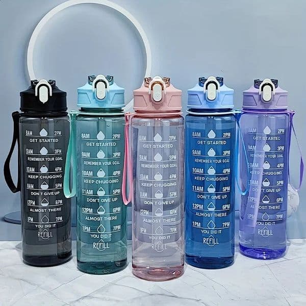 750ml Transparent Water Bottle with Sports Strap and Time Scale Large Capacity Cup Suitable for Outdoor Camping Travel 250910BJ