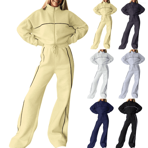 Women's Two Piece Pants Sport Stripe Sweatshirt Set Women Stand Collar Long Sleeve Elastic Waist Pant Sets Female 2026 Autumn Winter