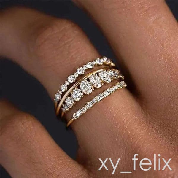 Kolmnsta 4-piece/set Exquisite gold-plated zircon stacked ring used for womens engagement wedding band fashion jewelry gifts W240829