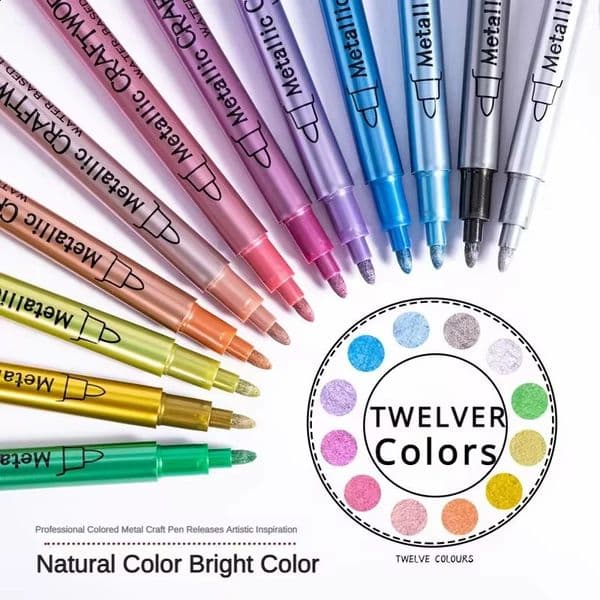 12 Colors Metallic Markers Pens Permanent Art Marker for Manga Crafts Scrapbooking Metal Rock Painting Stationery School Supplie 250911BJ