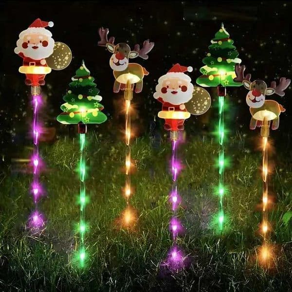 6pcsset Solar LED Yard Stakes Christmas Lights Santa Outdoor Patio Garden Lawn Decor Holiday Lights Waterproof Festive Decor Z250911