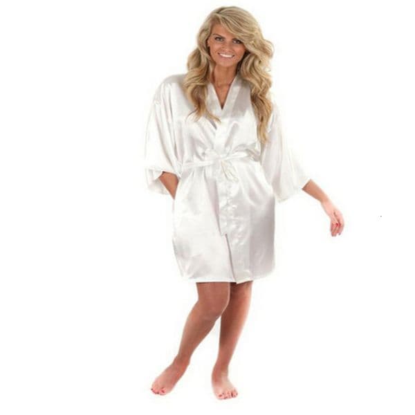 Women Silk Satin Short Night Robe Solid Kimono Fashion Bath Sexy Bathrobe Peignoir Femme Wedding Bride Bridesmaid 250910BJ